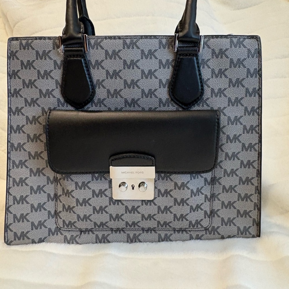 Michael Kors Gray and Black Bag with Monogram Design